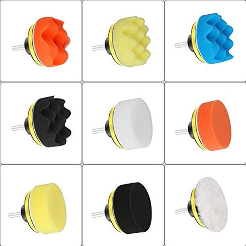 3 zoll Auto Polieren Disc 11 Teile/satz Selbst-Kleber Polieren Wachsen Schwamm Wolle Rad Polieren Pad Für Auto Polierer bohrer Adapter