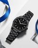 Hannah Martin Black Waterproof Watch with Japanese Miyota Movement and Polygonal Stainless Steel Bracelet.