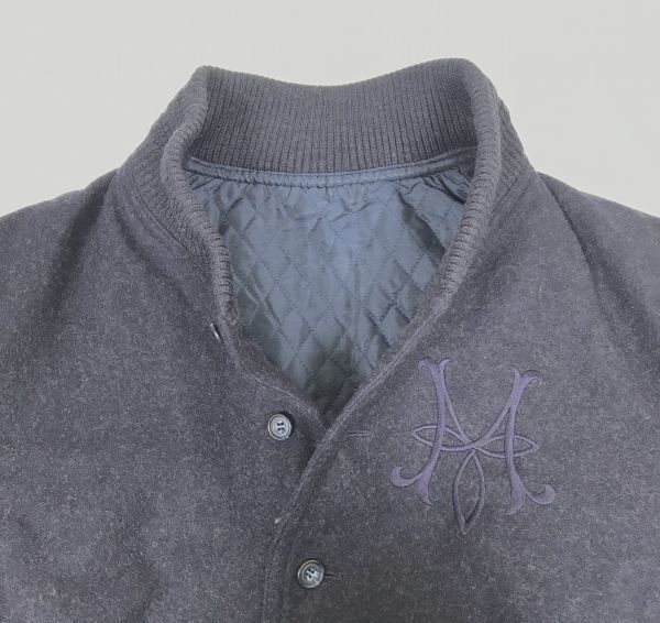 Made In Japan PEYTON PLACE Wool Stadium Jacket Leather Sleeves Navy × Brown Embroidered Logo(USED)