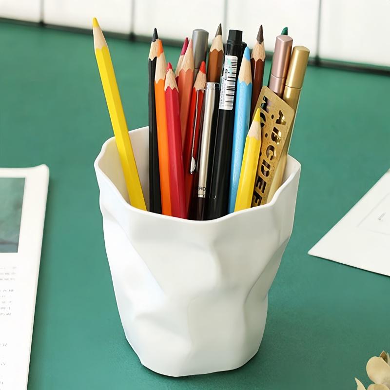 1PC Minimalist Style Pure White Creative Art Personalized Pen Holder Learning Stationery Storage Bin Makeup Brush Holder Desktop