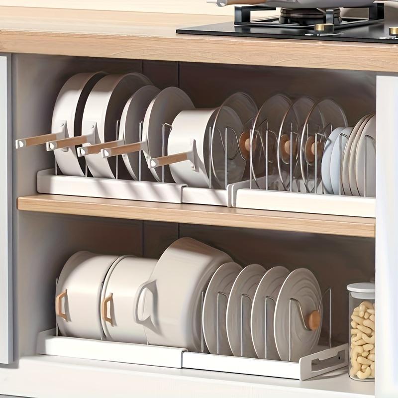 1pc Expandable Stainless Steel Pot Organizer Rack with Adjustable Dividers, Uncharged Multi-Purpose Kitchen Cabinet Cookware Storage for Pots and Pans