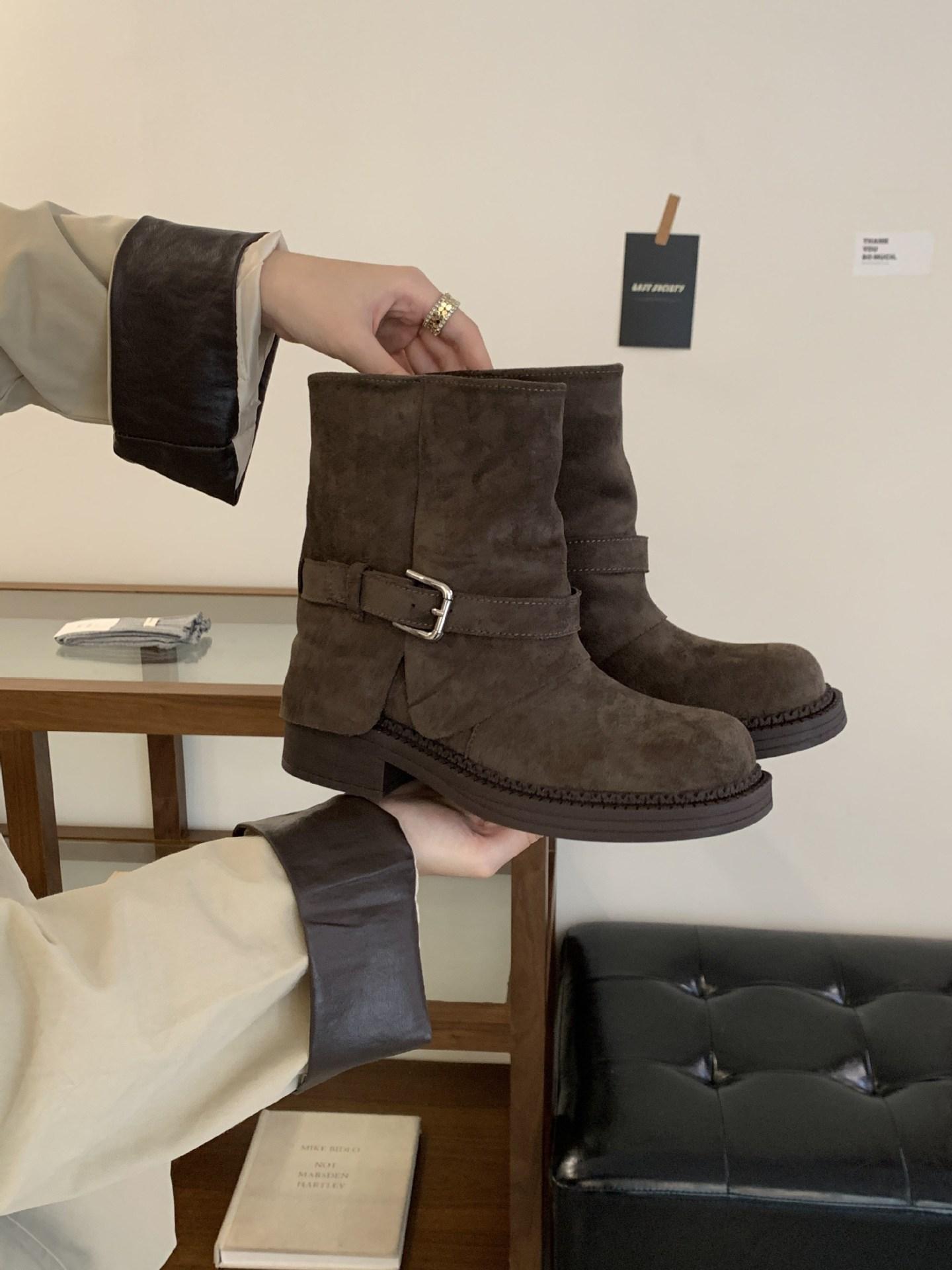 

Design sense 2025 autumn and winter new western cowboy boots women s square head retro thick heel knight short boots women 39 зелёный