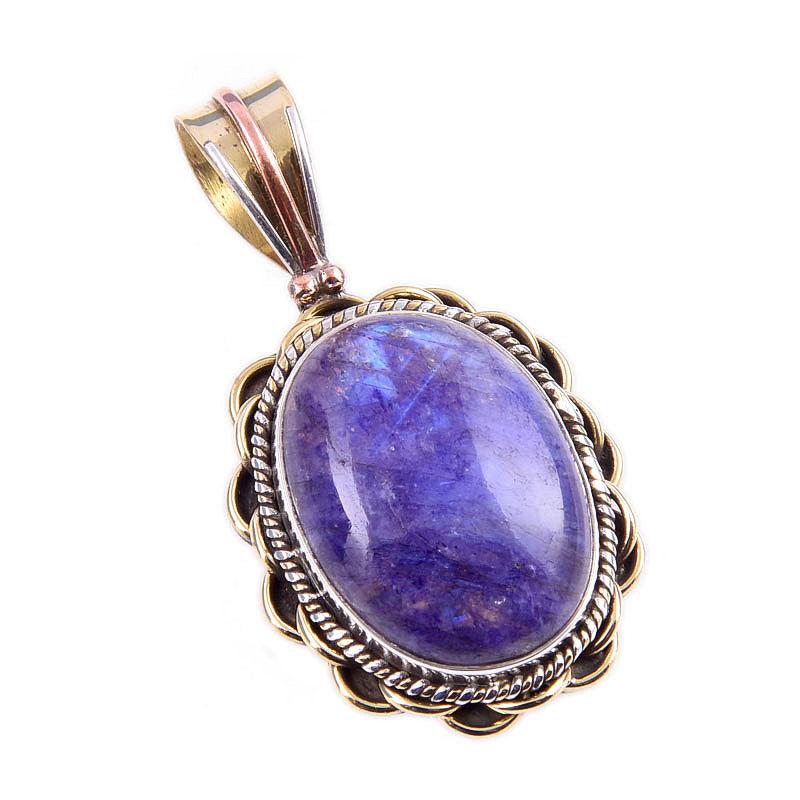 Natural Purple Moonstone Gemstone 925 Solid Silver Two Tone Pendant 1.50'' r2l49