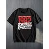 European sizes Fun Russian Men's Graphic Short Sleeve T-Shirt - 1982 Vintage Cyrillic Text Design, Black with Red & White Geometric Print