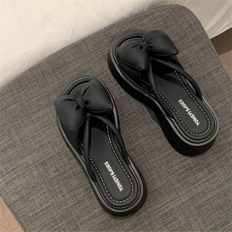 Fairy style bow thick sole heightening cool slippers female summer wear 2025 new fashion with skirt beautiful sandals