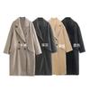 Womens Wool Blend Oversized Trench Coat Longline Casual Outerwear In Black Khaki Beige Gray