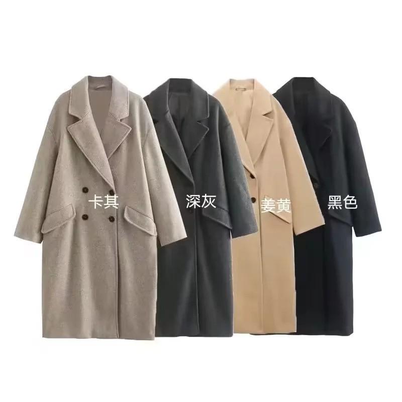 Womens Wool Blend Oversized Trench Coat Longline Casual Outerwear In Black Khaki Beige Gray