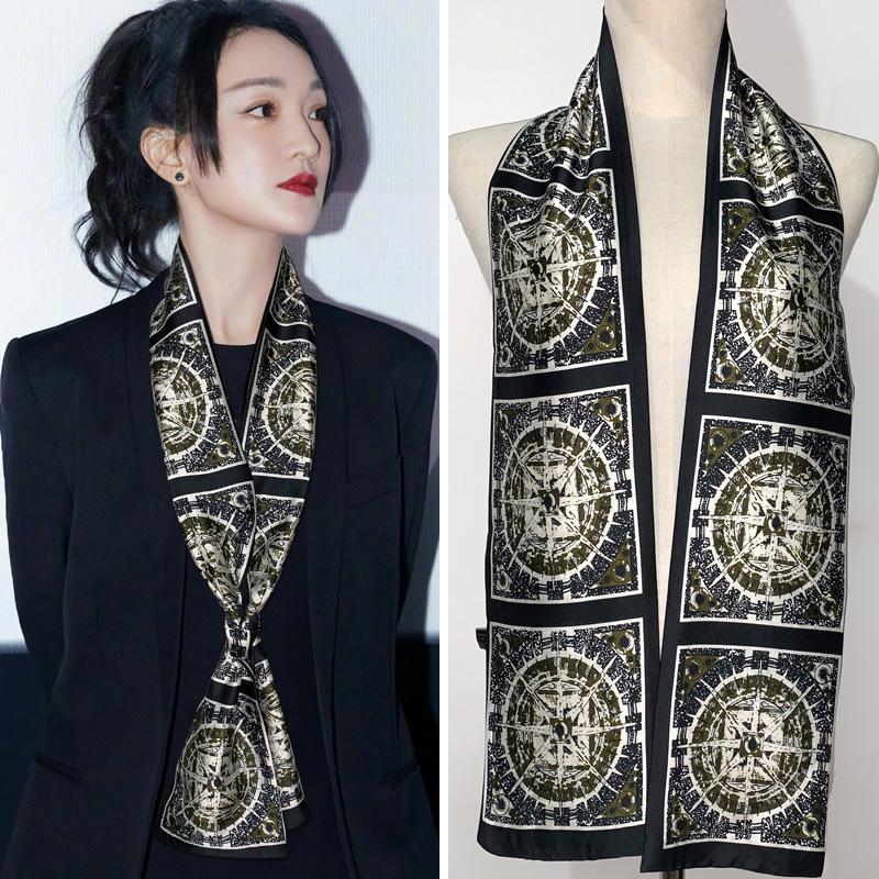 Long small silk scarf spring and summer new with shirt streamer multi-functional belt hair tie high-end printed scarf