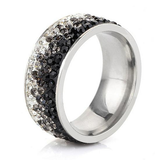 8MM Rhinestone Gradient Student Fashion Stainless Steel Ring