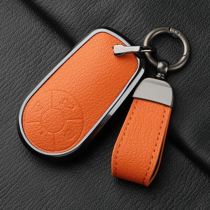 Aluminum Alloy Goatskin Car Key Case Cover For Greatwall Ora R1 R2 Good Cat Gt Lightning Cat Ballet Cat White Cat Iq Keychain