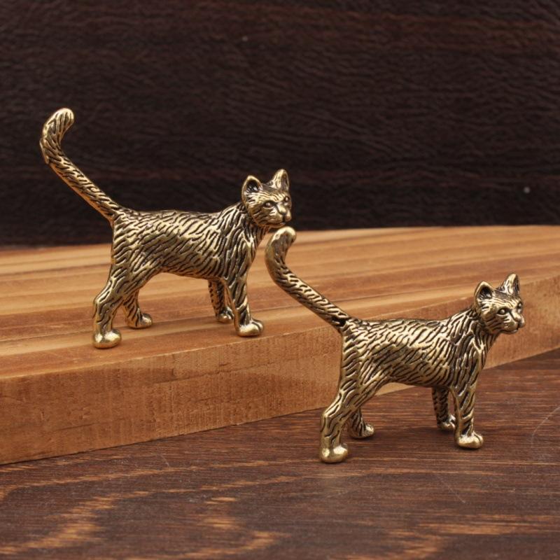Kreative Retro Messing Kleine Haustierkatze Statue Interessante Mini Langschwanzkatze Tischdekoration Miniatur Heimdeko Handwerk Geschenk