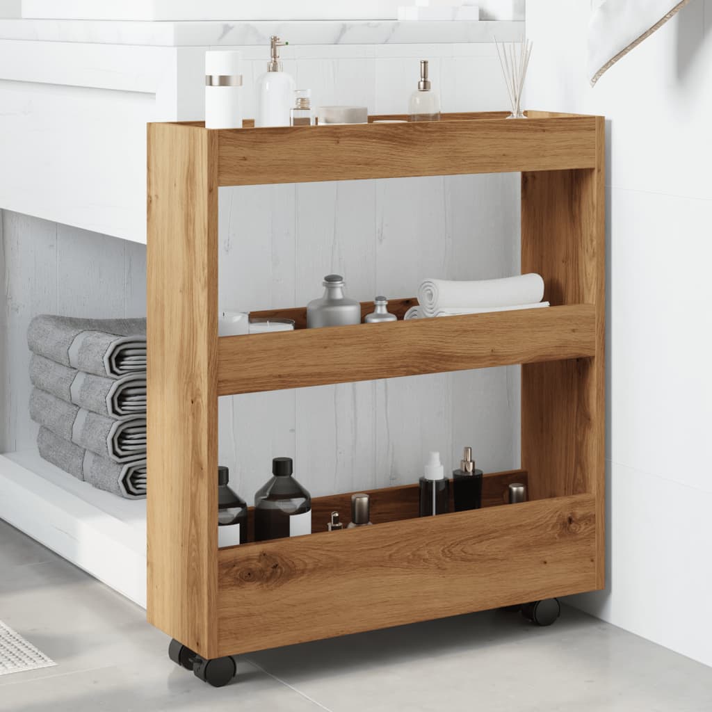 Narrow 3-storey Bathroom Storage Cart, Sofa Side Storage Shelf, Hallway Shelf, 60x18x70cm