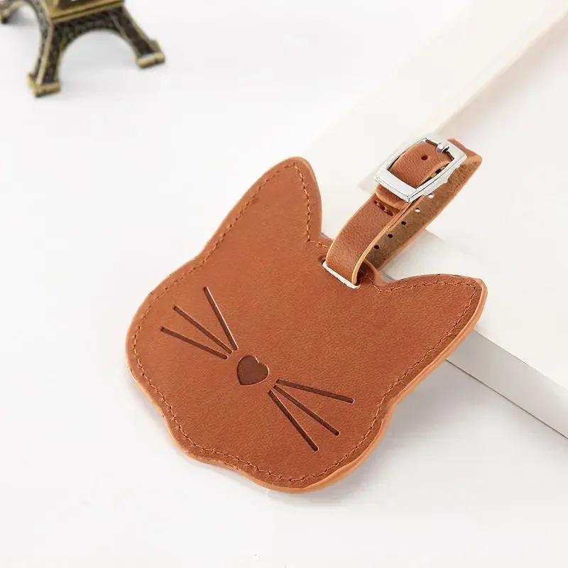 1Pc Cute Cartoon Cat Cute Luggage Tag Women Men PU Leather Suitcase Tag ID Address Label Baggage Boarding Tag Luggage Tags