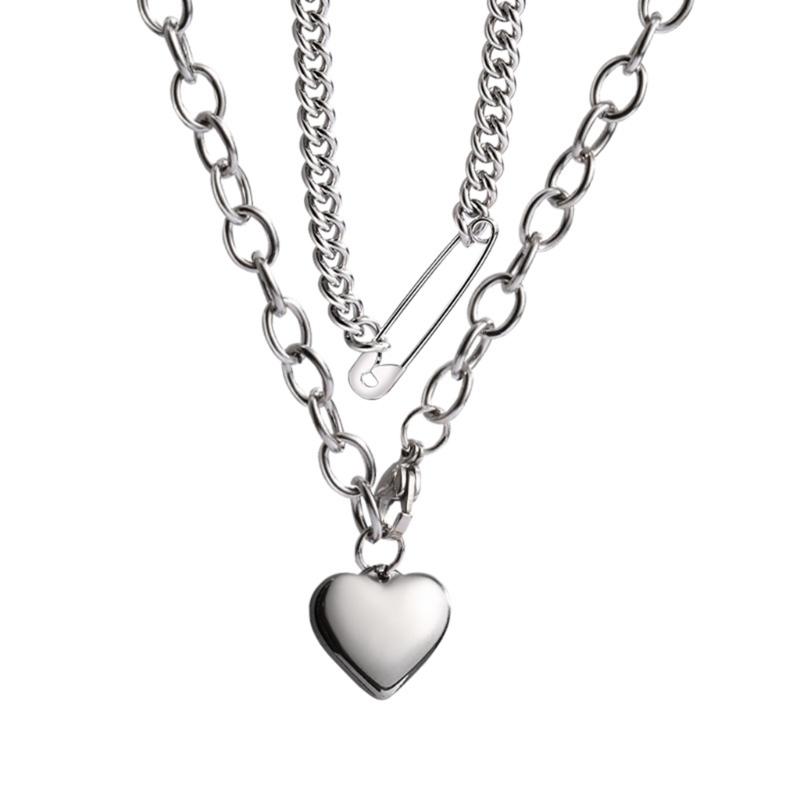 

Dainty Brooch Pin Necklace for Women Elegant Double Layer Clavicle Chains Love Heart Pendant Neckchain Jewelry Decor 1