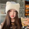 Cute Cat Ears Mixed Color Plush Knitted Hat for Women In Autumn and Winter Sweet Face-showing Small Woolen Hat Warm Ear Protection Hat