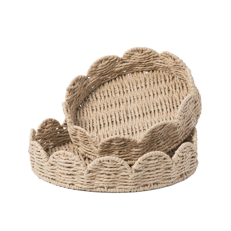 1Pc Paper Fruits Storage Basket Household Weave Vegetables High-capacity Snack Tray Paper Rope
