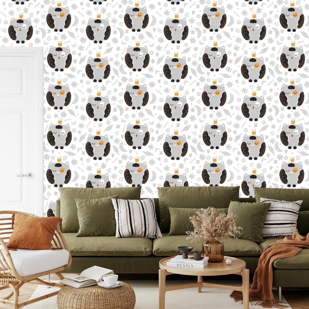 Owls in Crowns Wallpaper for Living Room and Bedroom 50x1000