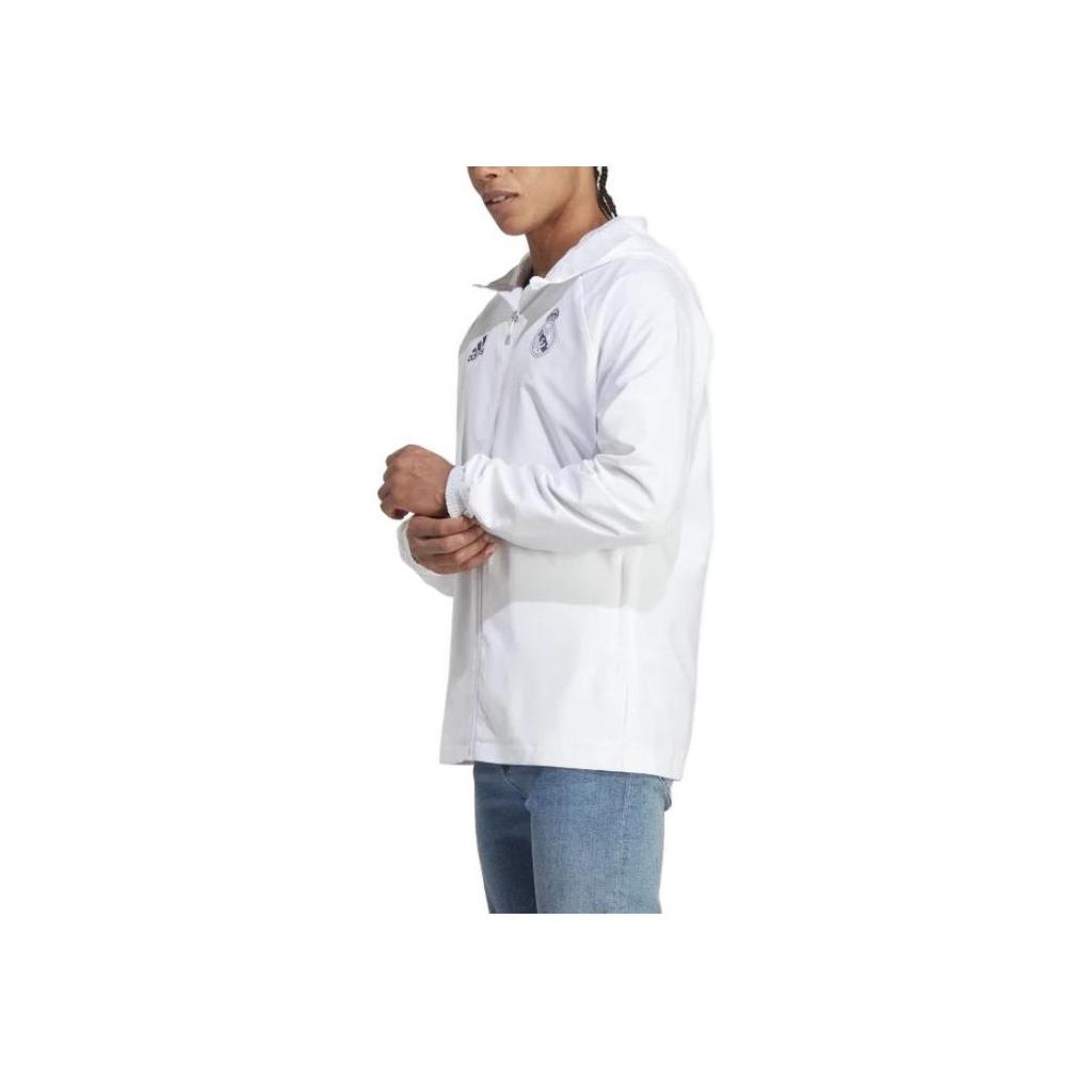 Adidas Logo Print Zip-Up Hoodie Men Jackets White HT6459