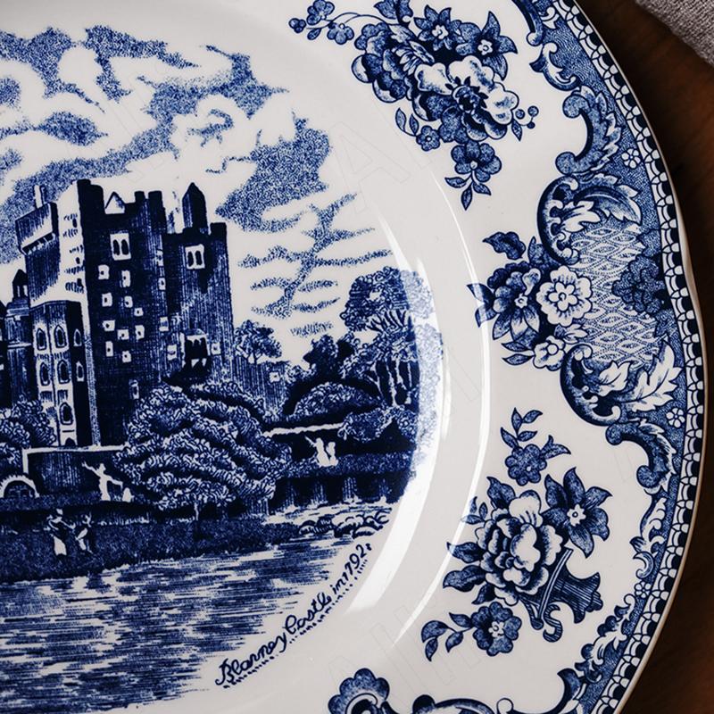 European Ceramic Plate Dining Room Desktop Western Steak Dish Retro Lace Pattern Fruit Salad Plates Home Kitchen Tableware