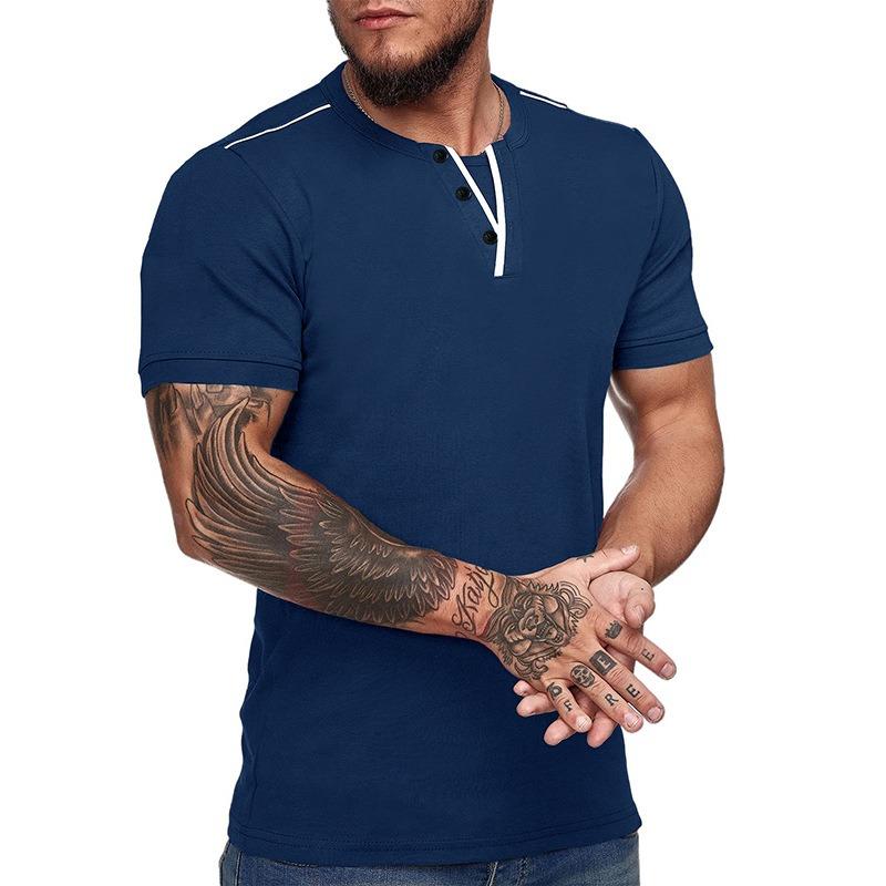Mens Slim Fit V Neck Henley Short Sleeve Solid Casual T Shirt