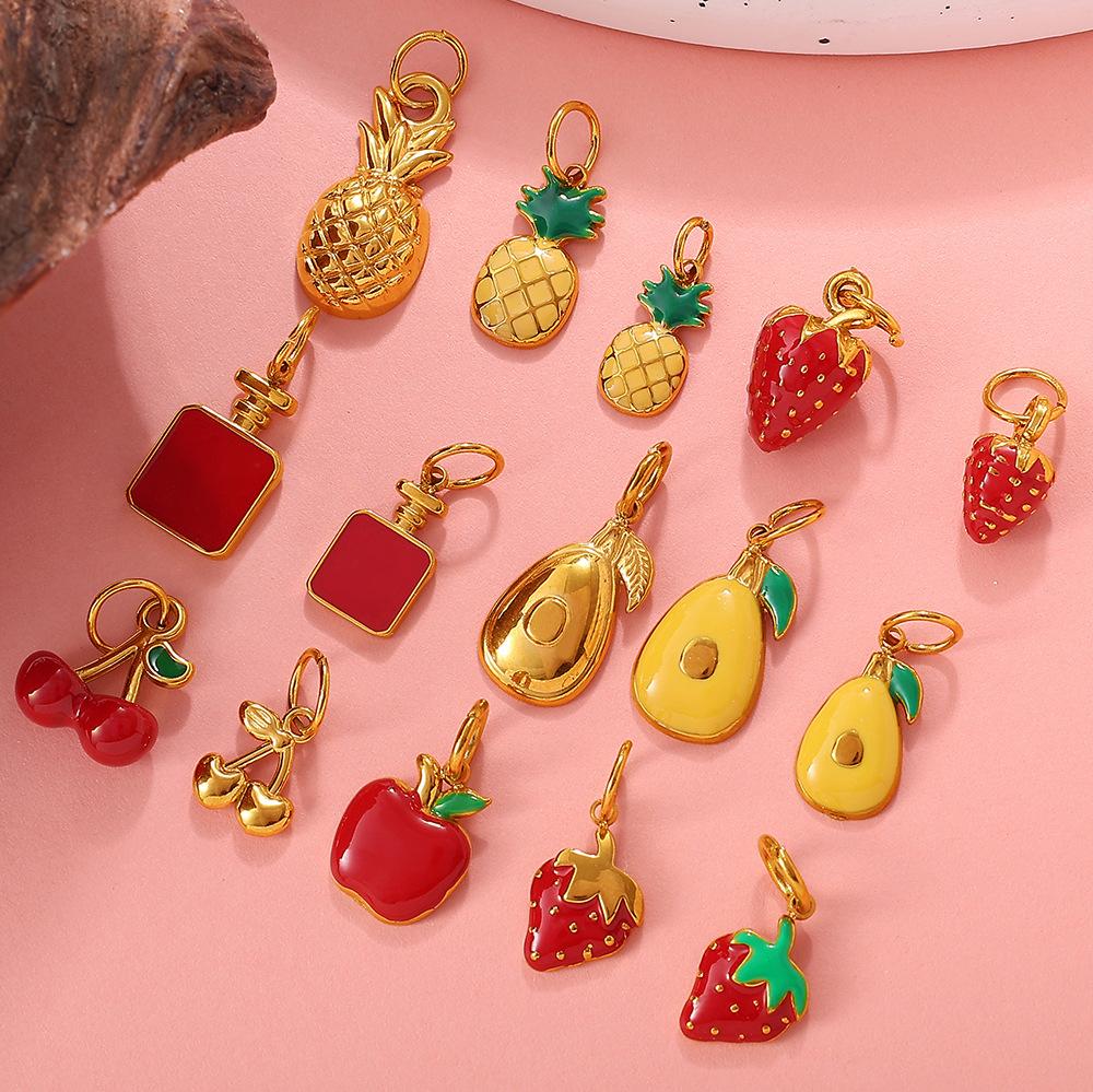 Cartoon Oil Dripping Fruit Diy Pineapple Pendant Stainless Steel Gold-Plated Dopamine Accessories
