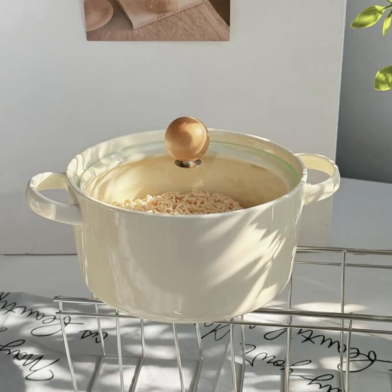 Ceramic Double-Handle Soup/Noodle Bowl with Lid
