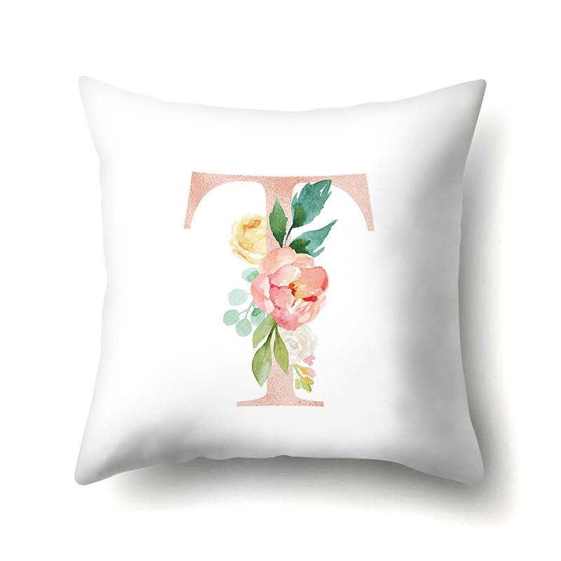 Polyester Pillowcase Home Pink Floral Decorative Print Pillowcase 26 English Letter Cushion Cover