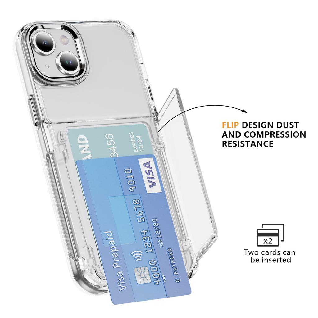 For iPhone 13/14 Case TPU + Acrylic Phone Cover with Card Holder Kickstand