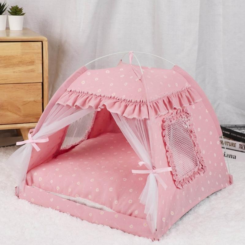 For Pet Tent Bed for Small Dogs and Cats Semi-closed Condo Summer Cave with 2-Sided Cushion Puppy House Easy To Clean