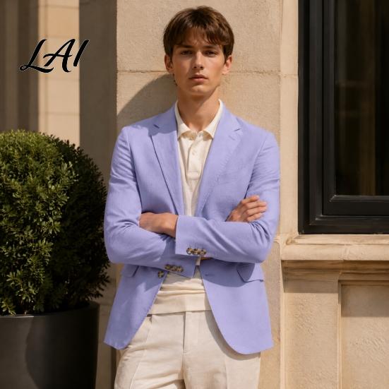 Polyester Single Button Coat Men Casual Blazer Notch Lapel Suit Jacket Structured Daily Wear Jacket Business for Wedding Office Layering Pieces