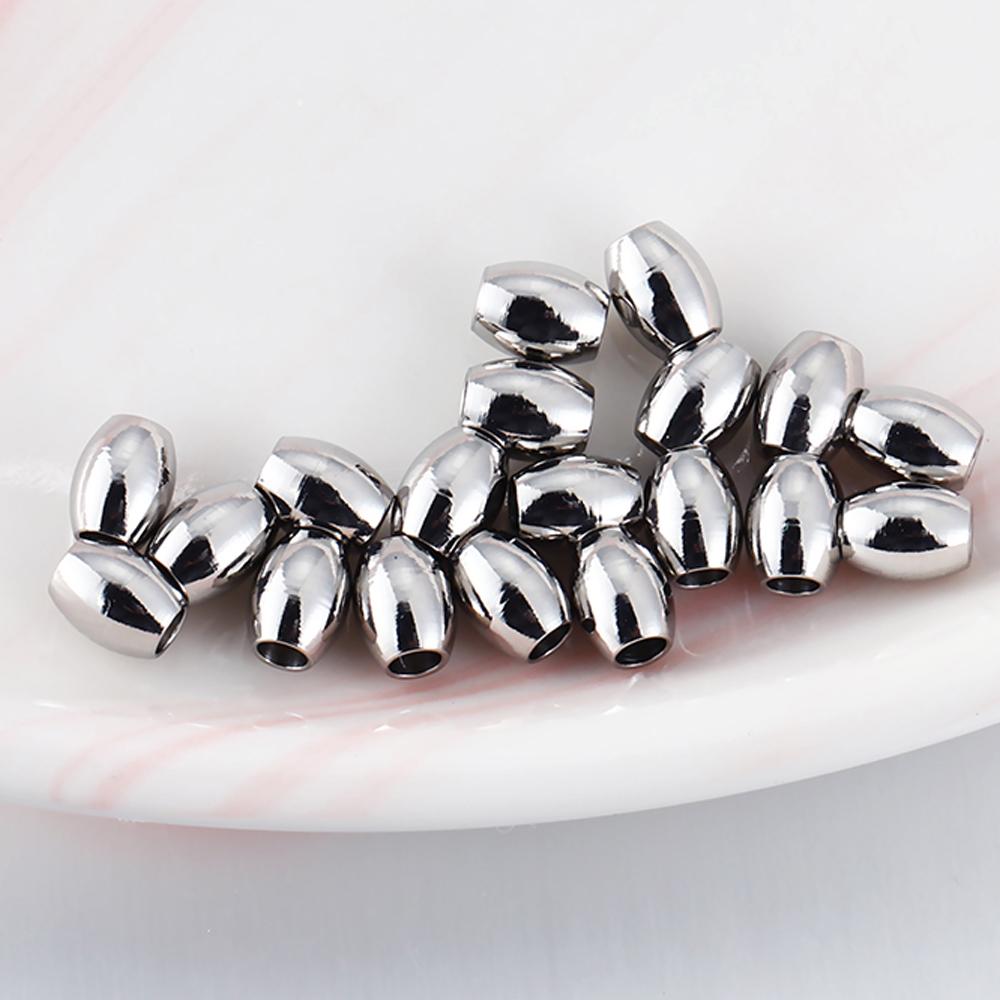 10-40pcs Stainless Steel Long Oval Cylinder Spacer Beads Charm Loose Bead for DIY Leather Bracelets Necklace Jewelry Making