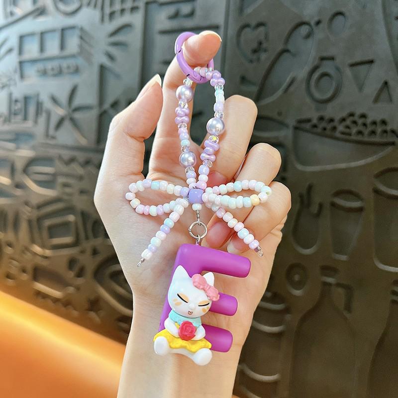 Alphabet Beaded Cat Phone Charm & Keychain Bag Pendant