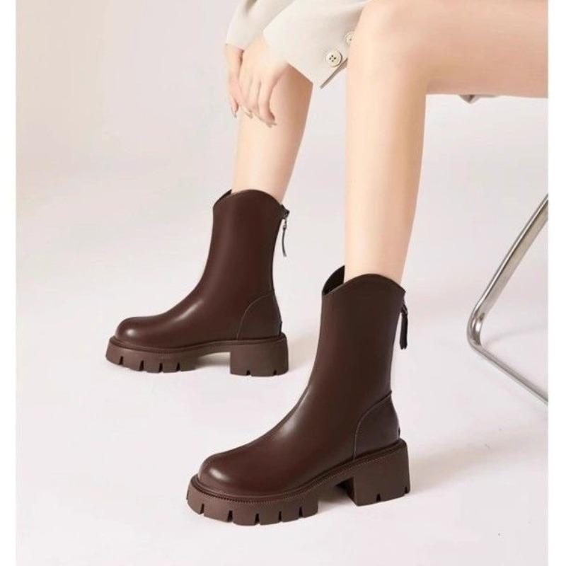 

Soft leather fashion boots women s thin boots new square heel medium boots v-mouth thin boots fashion boots 40