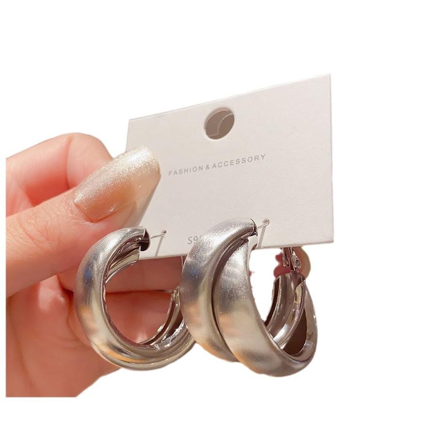 European and American metal style multi-layer plain ring earrings women's fashion design earrings exaggerated high-end earrings