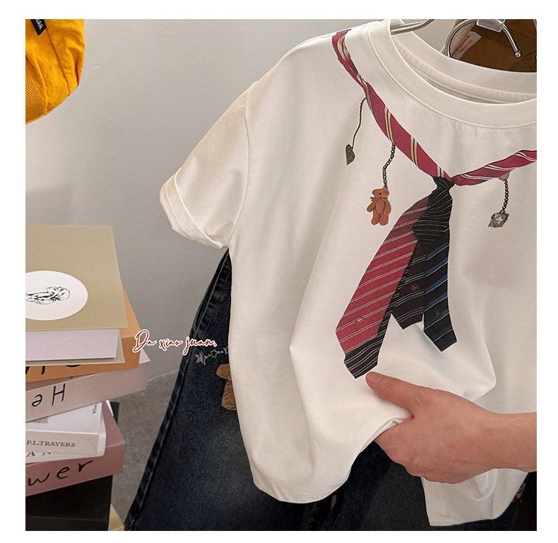 Boys' Casual Loose T-shirt with Tie Print - Short Sleeve Top, Sizes Large & Small, Style 26 - 710670