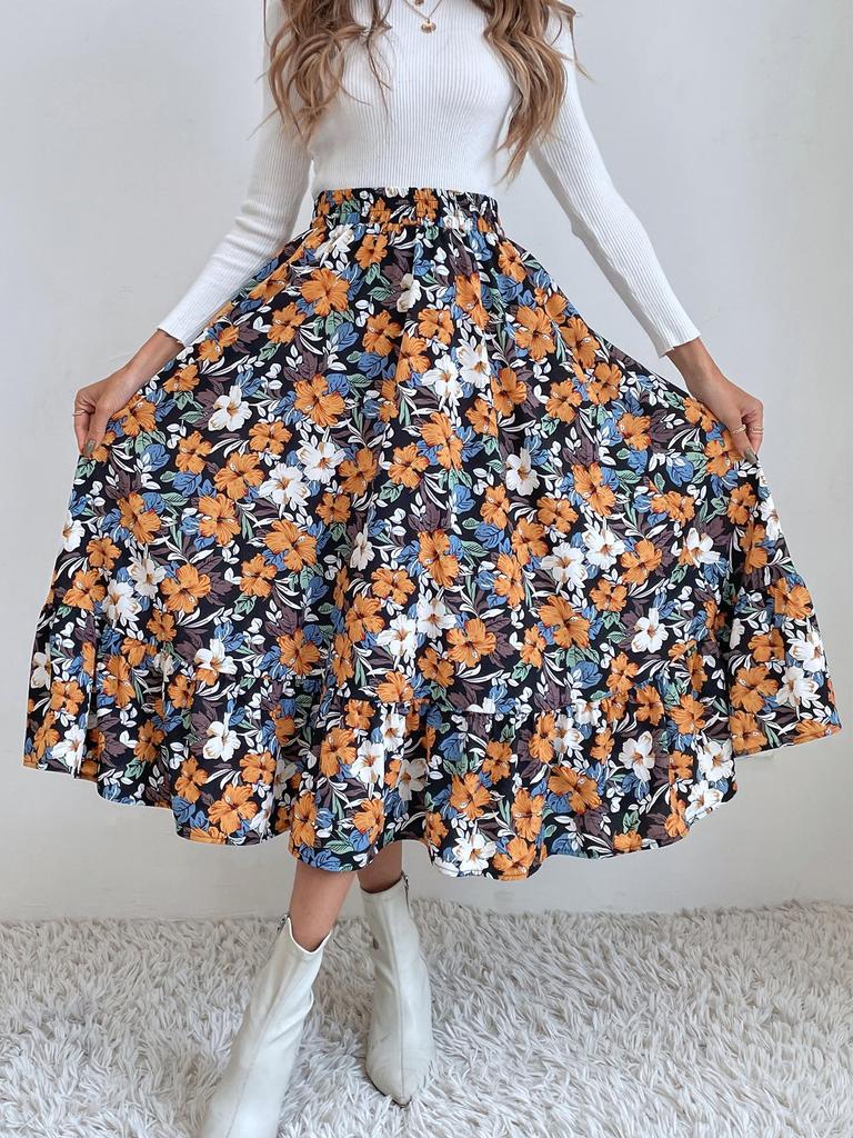 2025 Spring Floral Waist-Cinching Skirt - Loose Fit for Europe & America