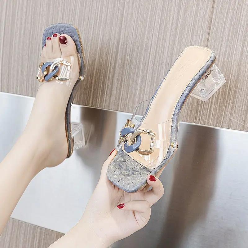 Fashion With Heel Slides Open Toe Sandals Pvc Original Non Slip Shoe Summer 2025 Woman Slippers Sale Unique Easy Wears Shoes for Women