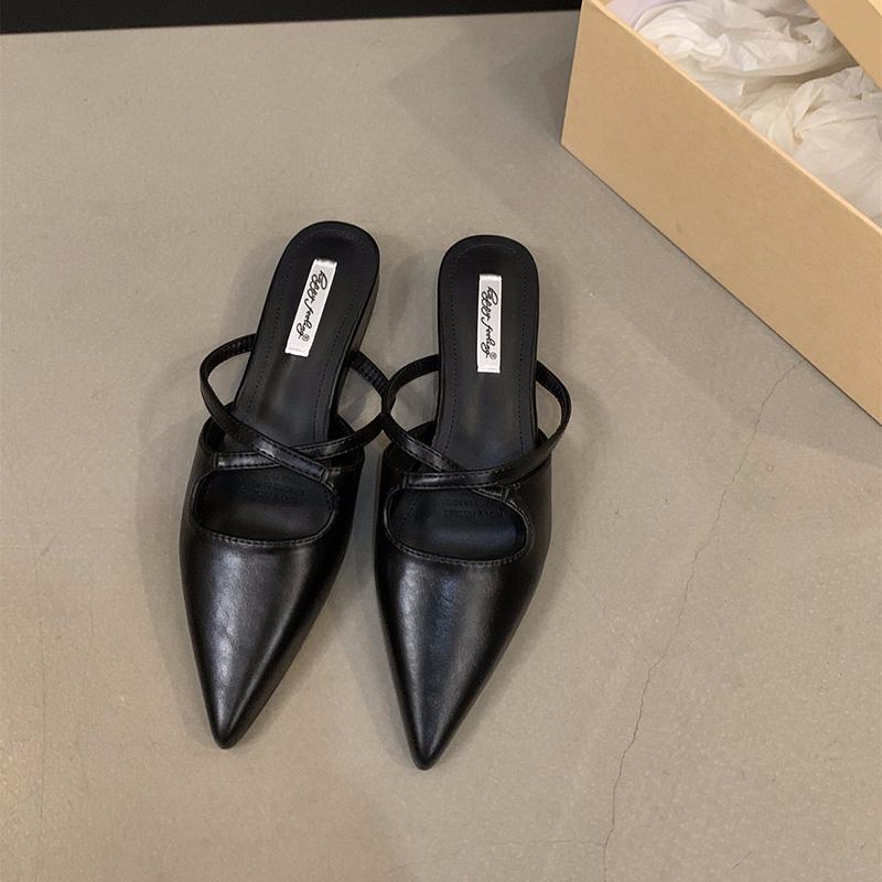 Summer Women's Pointed Toe Mules Slippers Fashion Shallow Slip On Slides Elegant Dress Street Style Shoes