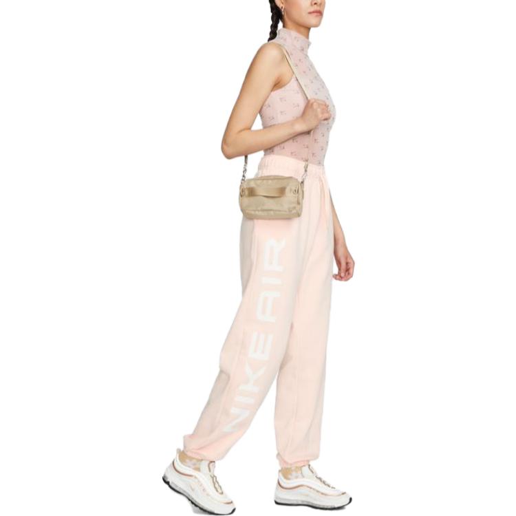 Nike Side Letter High Rise Lace Up Casual Fleece Lined Knitted Sweatpants Women's Ice Guava FB8052-838