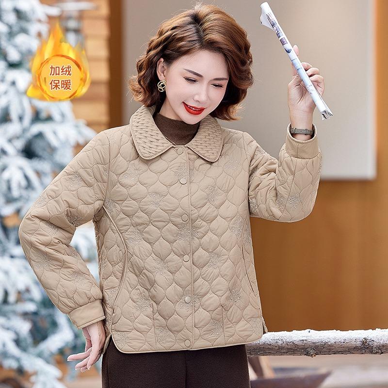 

Новая осенне-зимняя легкая и тонкая стеганая куртка, бархатная стеганая куртка для тепла, зимняя короткая стеганая куртка средней длины для пожилых 5XL [recommended 150-80kg] хаки