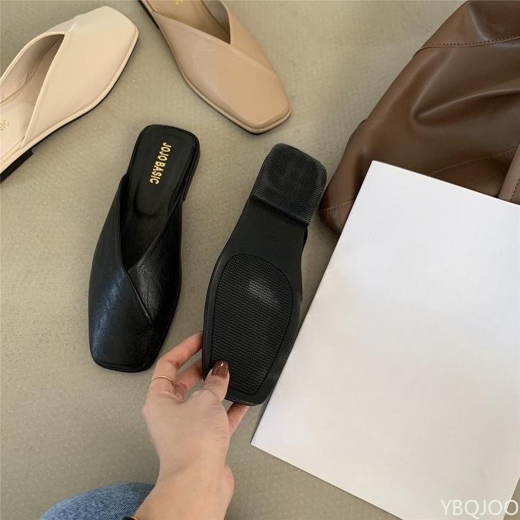 2025 New Summe Fashionable Casualr Outerwear Baotou Half Dragged Women's Shoes Elegant Square Closed Comfortable Flat Shoes