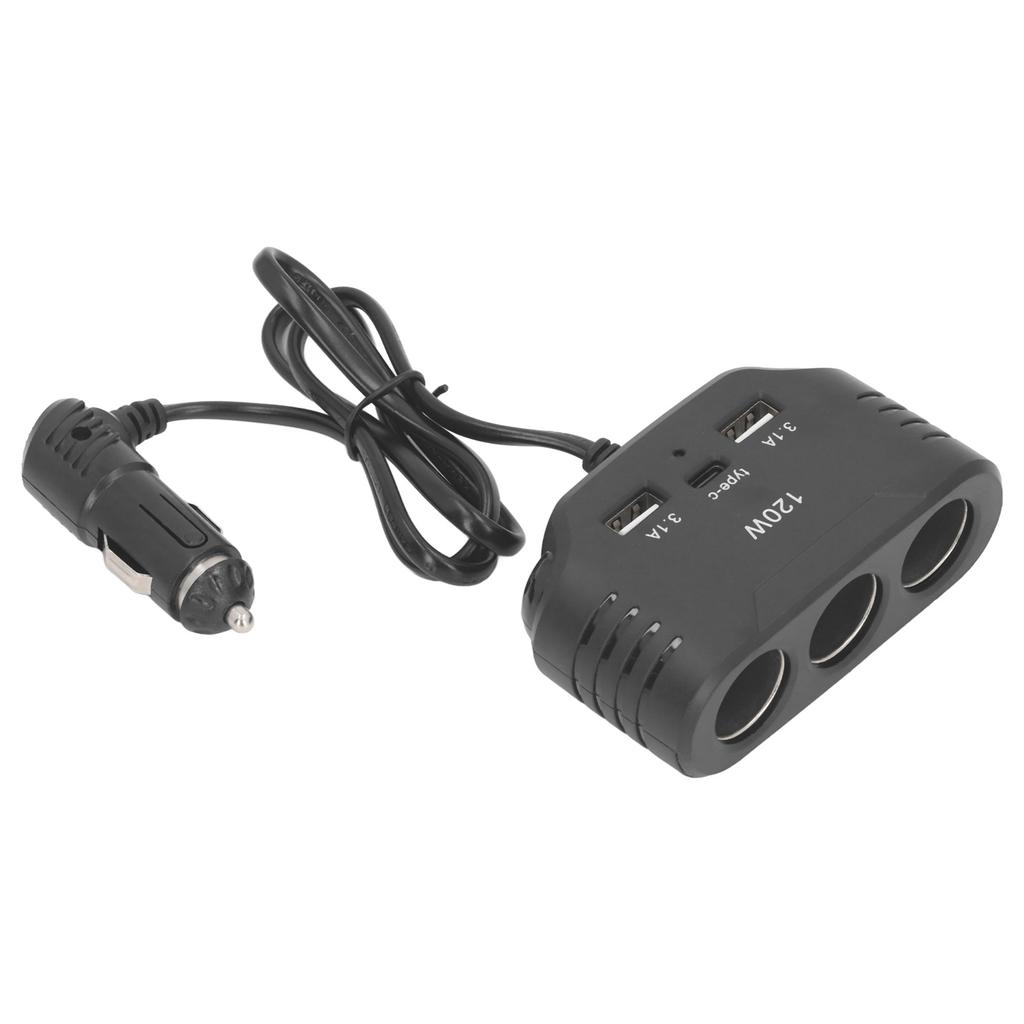 Car Cigarette Lighter 3 Socket Prevent Short Circuit Car Charger Power Converter with USB Type C