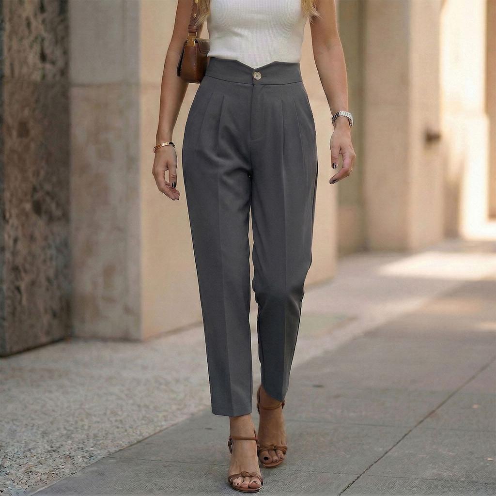 Women's Fashionable Color Casual Trousers With Pockets, Straight Leg, Cropped Suit Trousers