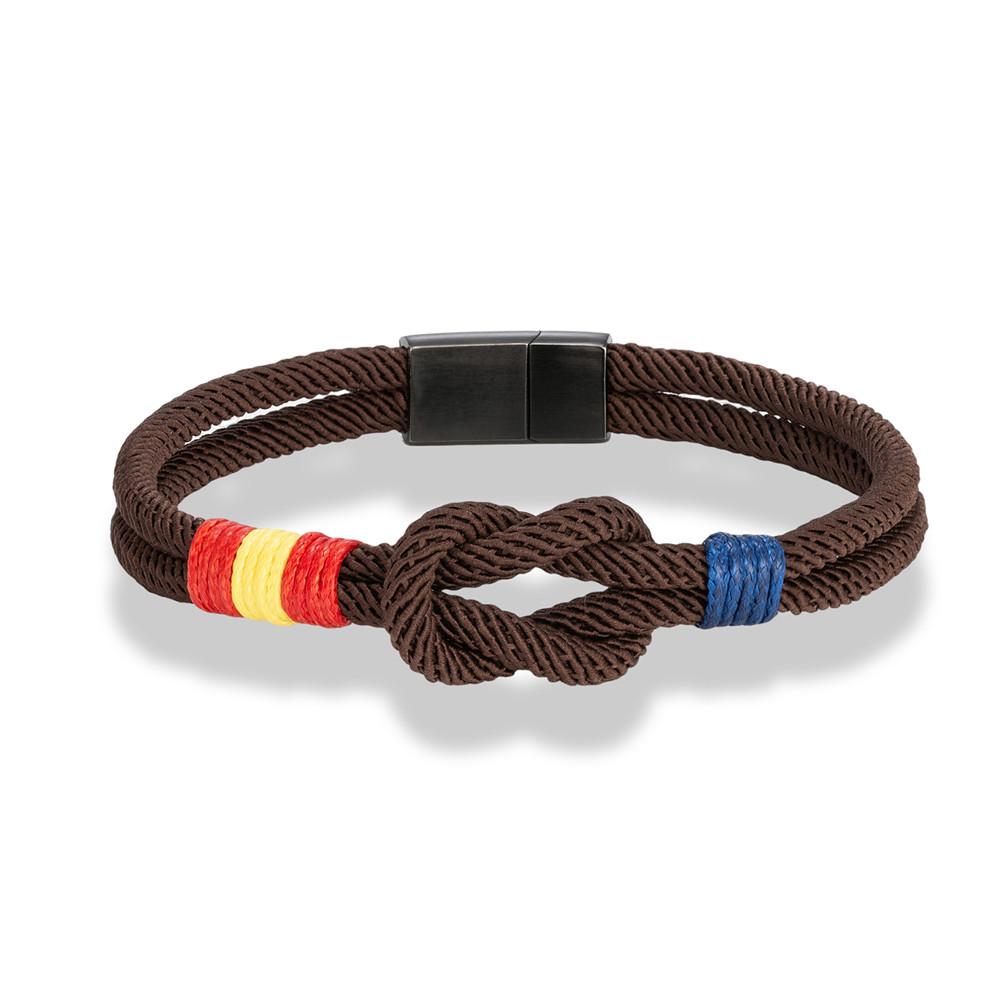 Herren Damen Spanien Flagge Doppelte Kordel Nautisches Seil Armband Gebürsteter Schwarzer Edelstahl Magnetverschluss Zubehör