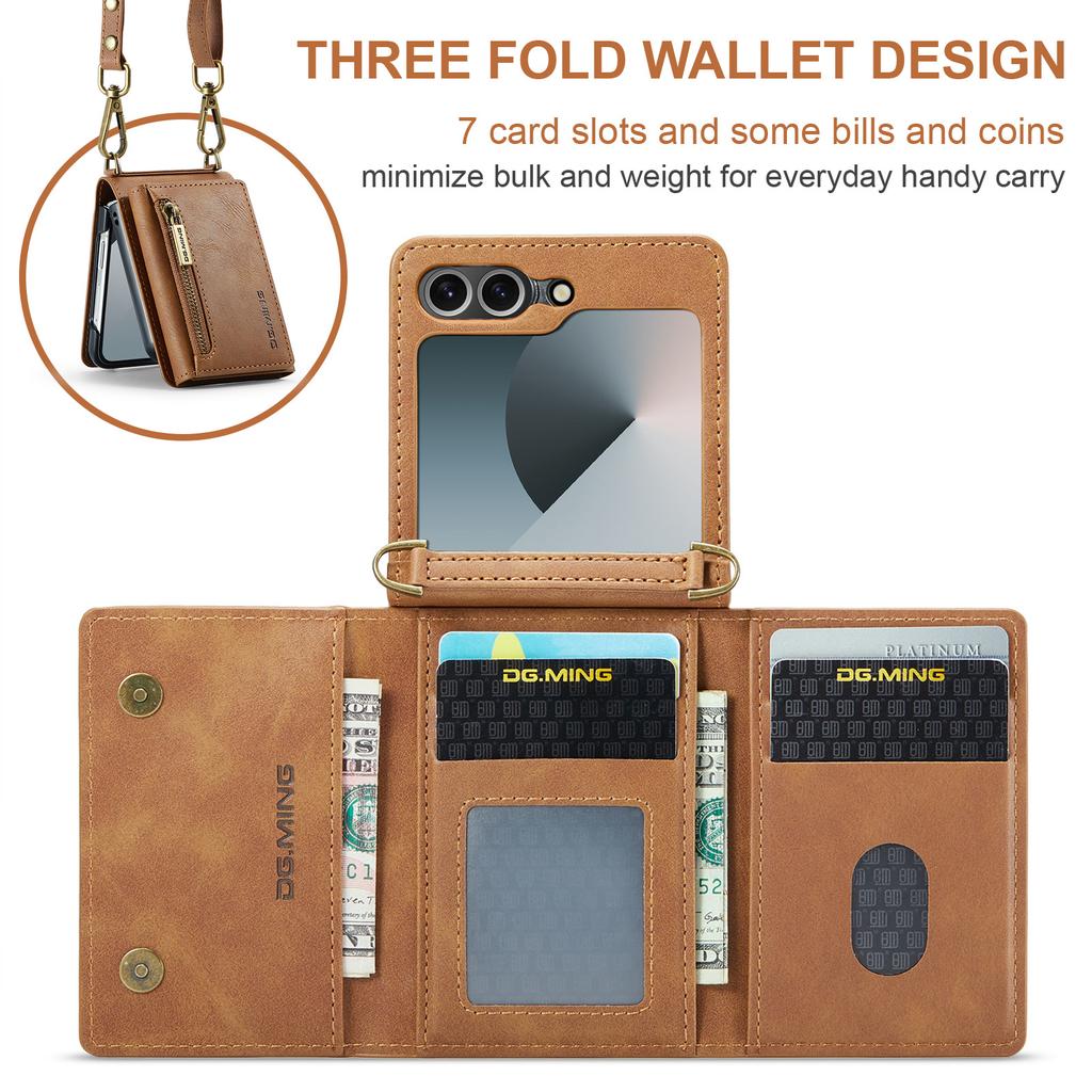2 in 1 Luxury Leather Flip Phone Case For Samsung Galaxy Z Flip 8 7 6 5 4 3 Magnetic Wallet Card Solt Zipper Lanyard Cover