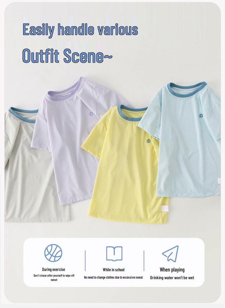 Kids' Mesh Short-Sleeve Quick-Dry T-shirt, Outdoor Casual Summer Top