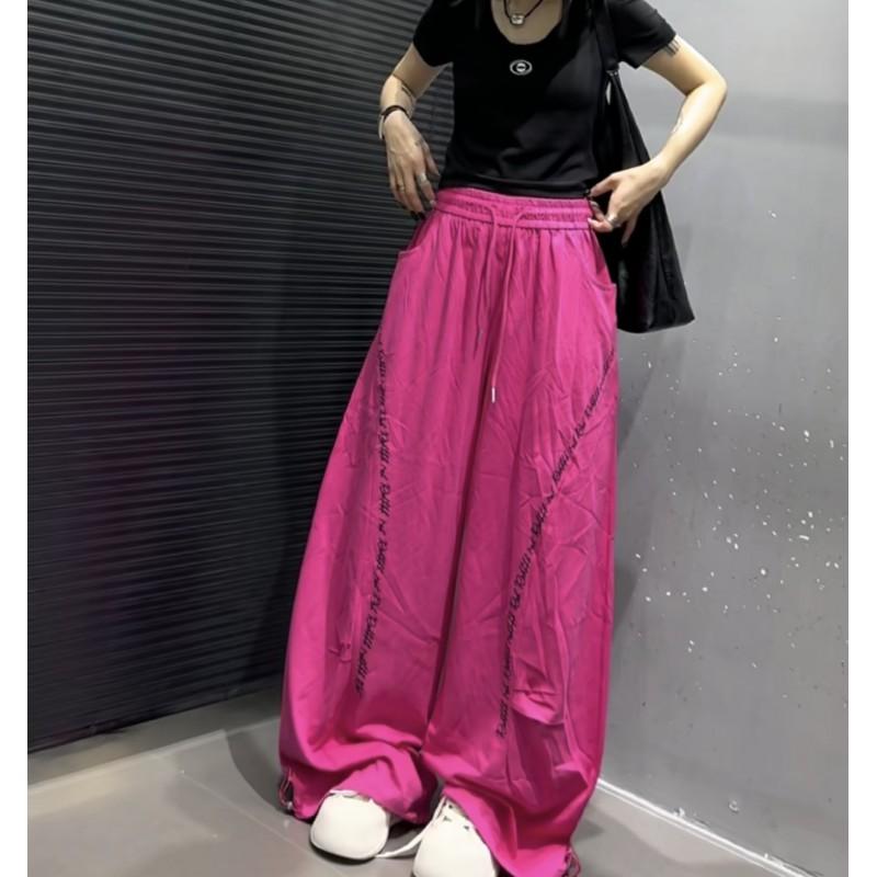 Womens Casual Pants 2026 Fox Letter Print Drawstring Waist Loose Trousers Streetwear