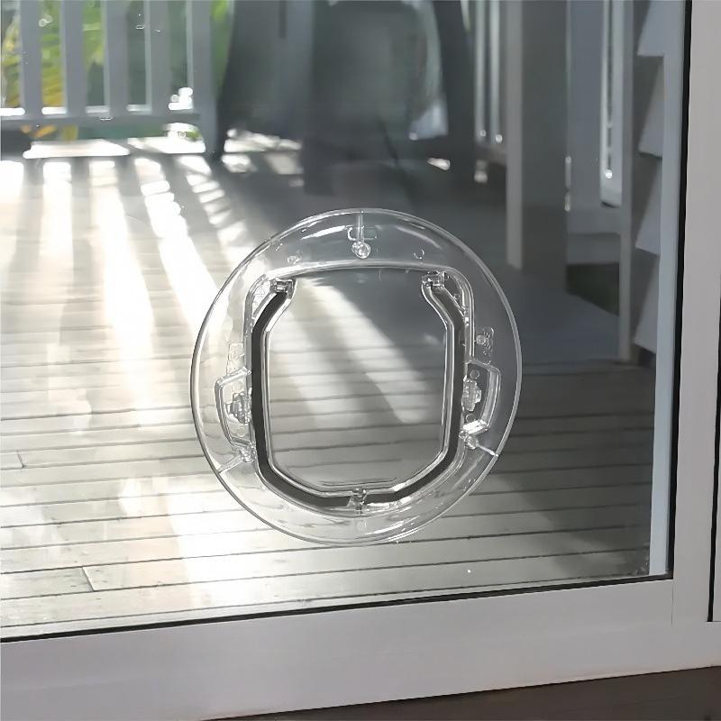 Pet Cat Dog Door Transparent 4 Way Locking Cat Doors Pet Door Cat Kennel Pet Door for Cats Small Dogs Puppy Access Hole Supplies