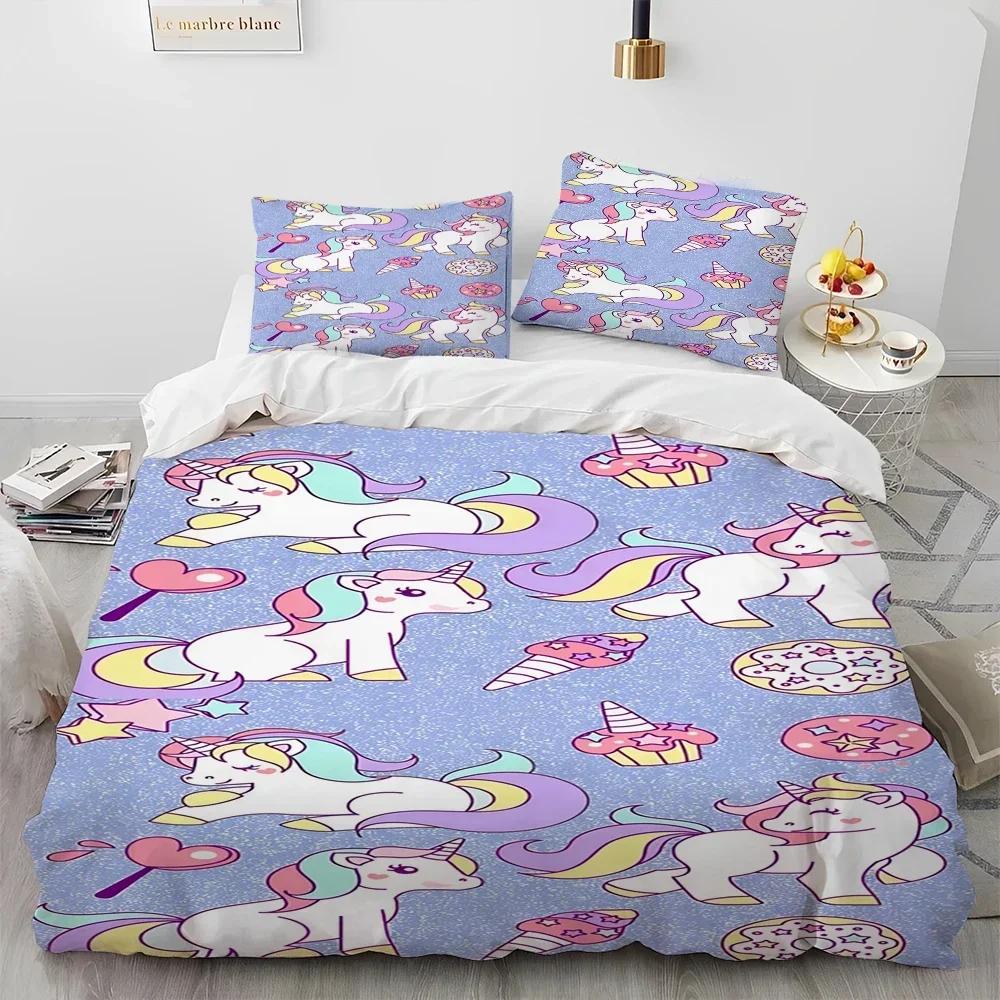 Luxury New 3D Print Unicorn Cute Cartoon Comforter Bedding Set,Duvet Cover Bed Set Quilt Cover Pillowcase,Queen Bedding Set