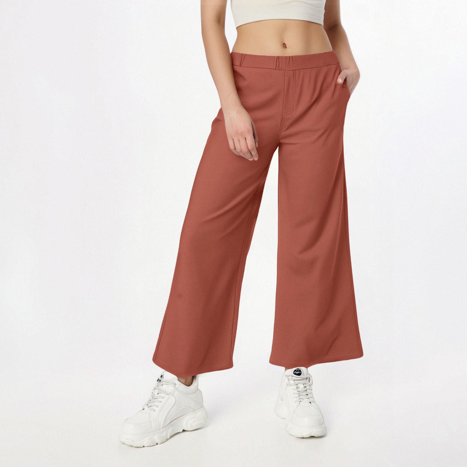 Women s Fashion Elastic Waist Elastic Waist High Elastic Fabric Temperament High Waist Minute Straight Pants L